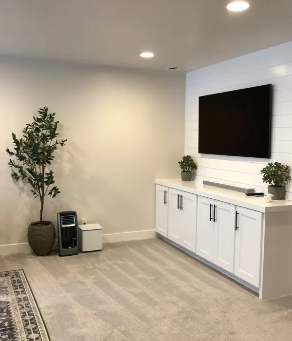 Utah Basement Finishing- entertainment center with a large TV