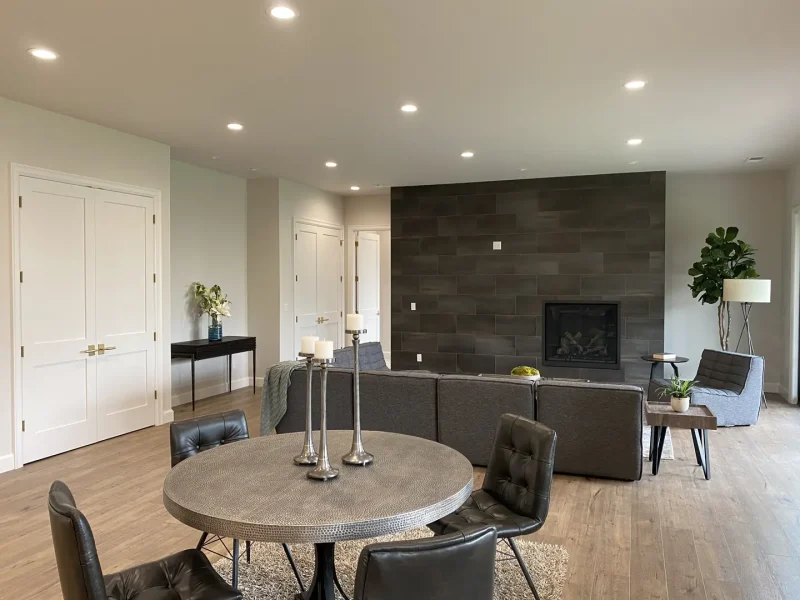 Utah Basement Finishing- family room with a fireplace