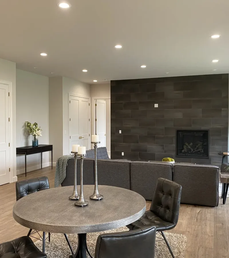 Utah Basement Finishing- family room with a fireplace