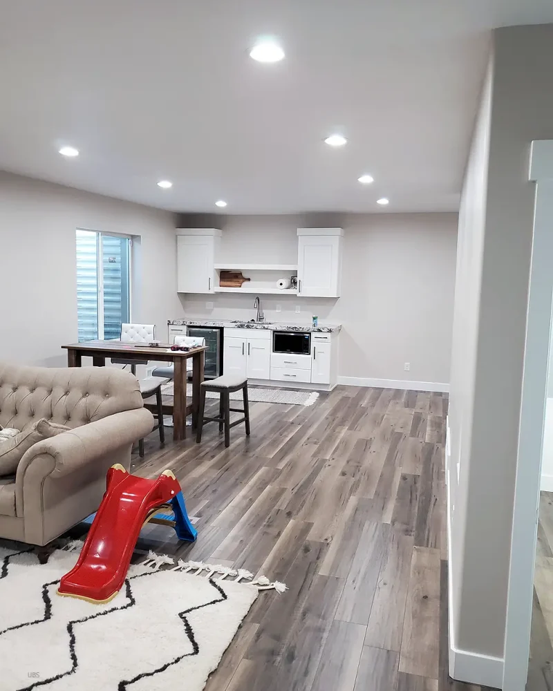 Basement Finishing Utah- family room with LVP flooring