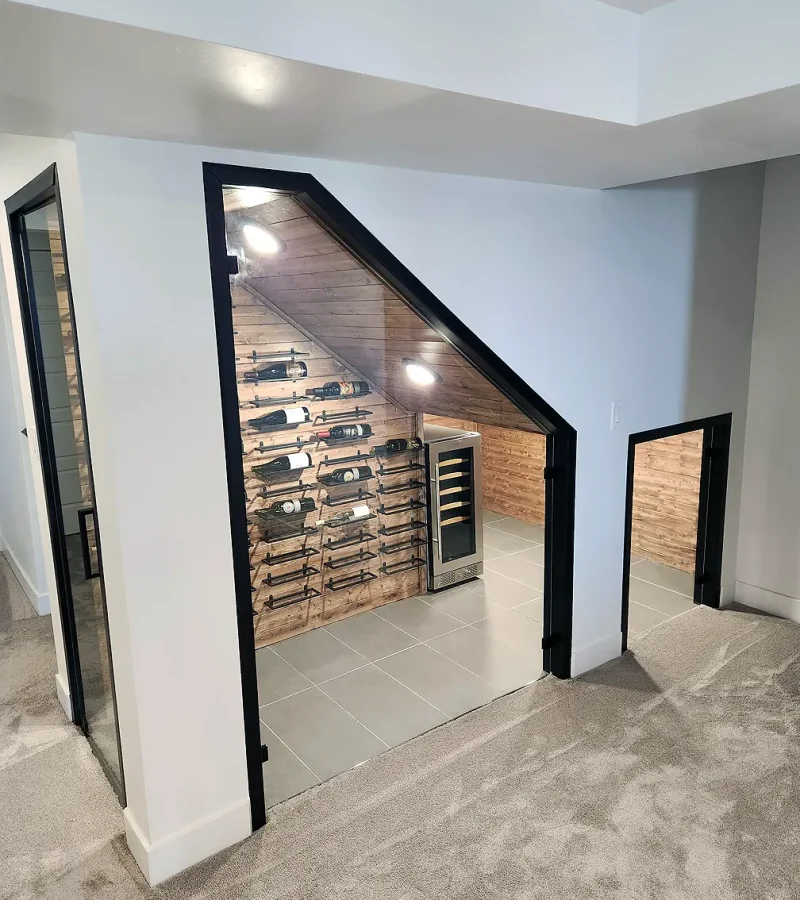 Basement Finishing Utah- basement wine room with custom glass panels