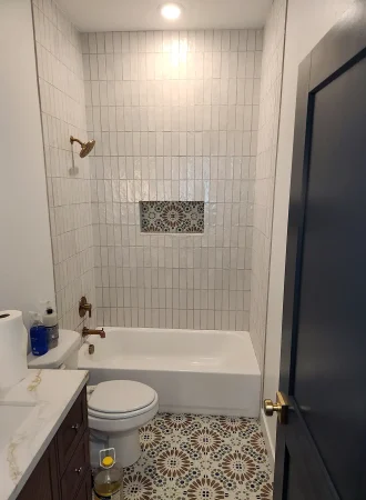 Santaquin Utah Basement finishing= a custom bathroom with a tile shower