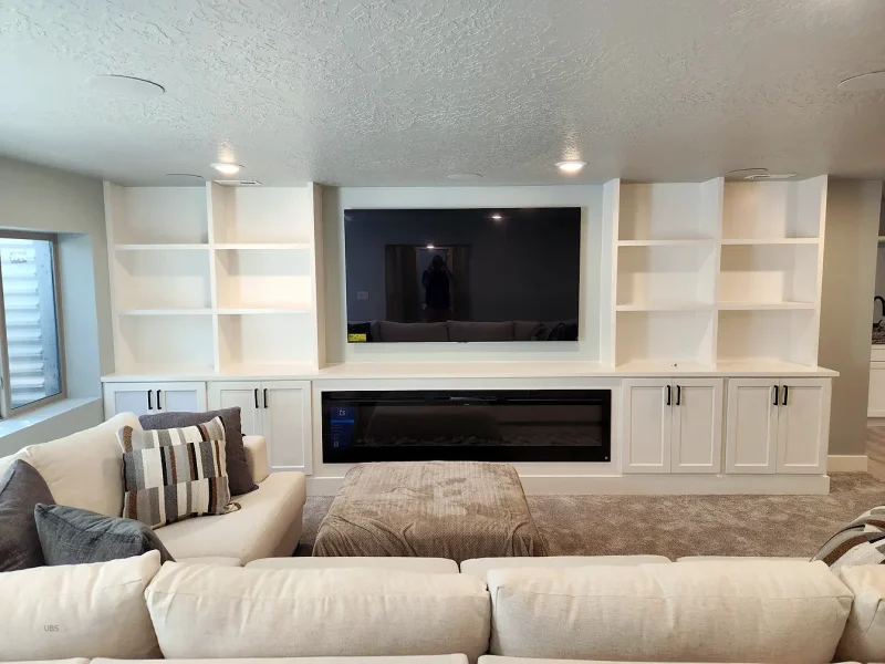 Basement Finishing Utah- custom TV area with built in cabinets